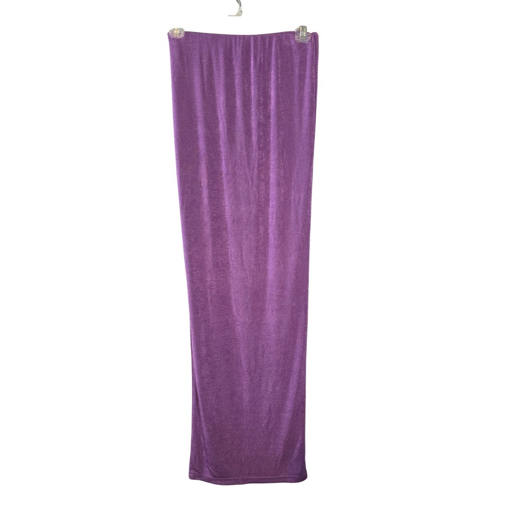 Line & Dot Purple Metallic‎ Maxi Skirt Shimmer Knit Elastic Waist Long Column XS